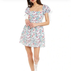 Celina Moon Ladder Lace Mini Dress White Floral Size Small